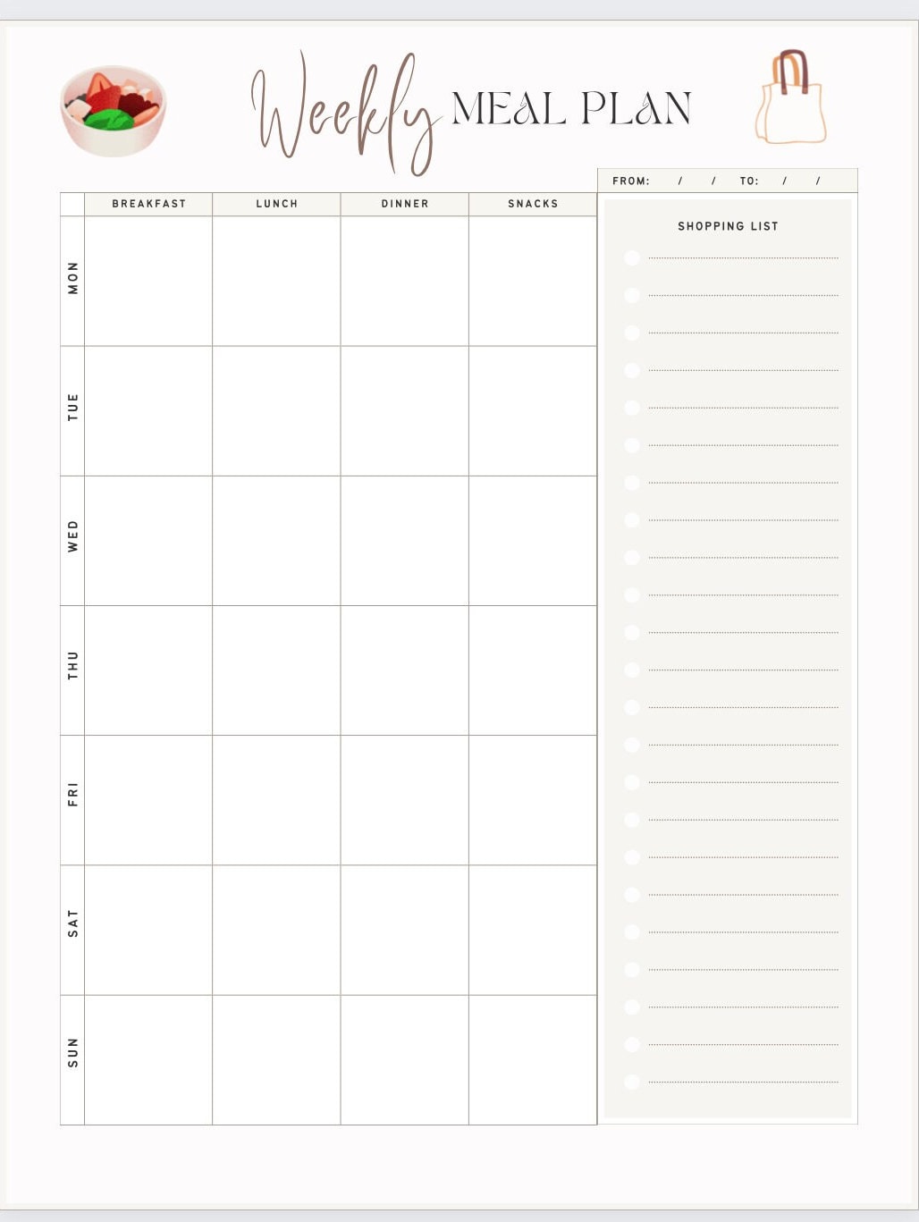 Simple Weekly Meal Planner - Etsy