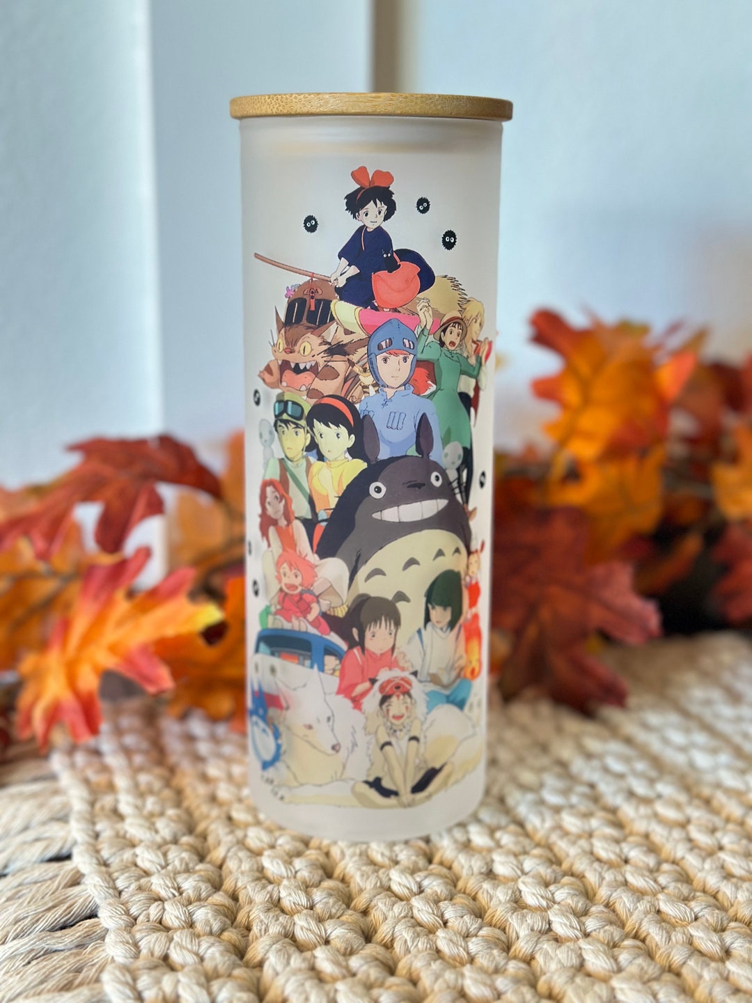 Kiki Totoro Ponyo Studio Ghibli Glass Cup 25oz Anime Glass Cup/ Coffee Mug, Frosted Glass