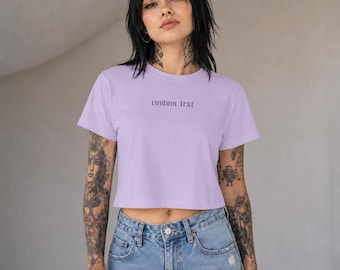 Custom Tiny Gothic Text Boxy Tee | Crop Chest Old English Print