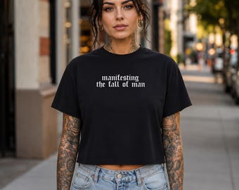 Comfort Colors Crop Top: "Manifesting the Fall of Man" Funny Gothic Text, Relaxed Fit