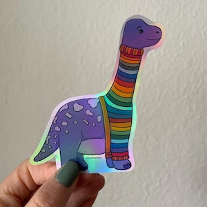 Regenbogen Dino Sticker-Set | Glänzende Holografische Aufkleber | 6 Stück + 1 Extra | Pride + Deko