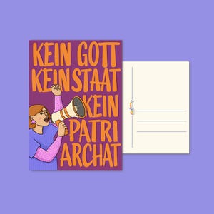 Postkarte "Kein Gott, Kein Staat, Kein Patriarchat"| Feministische Illustration | DIN A6