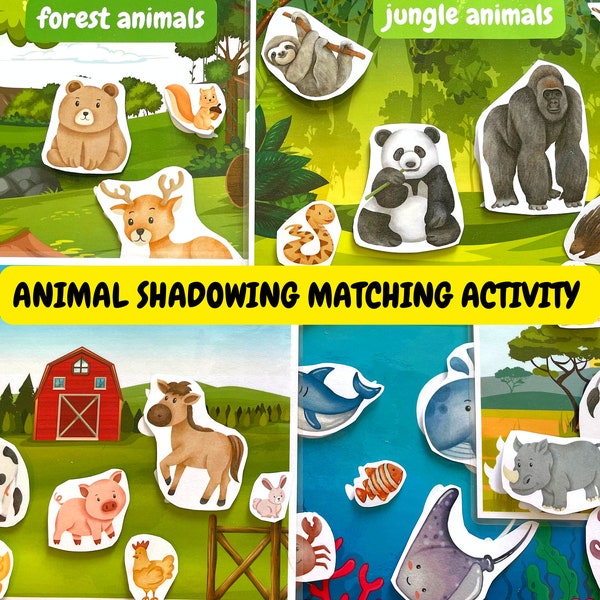 Animal Shadow Matching Activity, Toddler Busy Book, Quiet Book, Montessori Material, Preschool Activity, Instant Download, Homeschooling