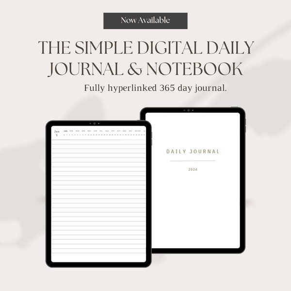 The Simple Digital Daily Journal & Notebook, Goodnotes, Daily Pages, Index, Fully Hyperlinked