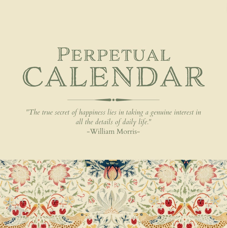 William Morris Perpetual Calendar PDF Digital Download Etsy