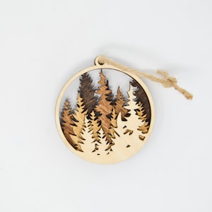 Forest Laser Cut Ornament, Handmade 3D Layered Wooden Nature Christmas Ornaments, Pine Trees, Christmas Gift.
