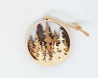 Forest, Handmade 3D Layered Wooden Nature Christmas Ornaments, Pine Trees