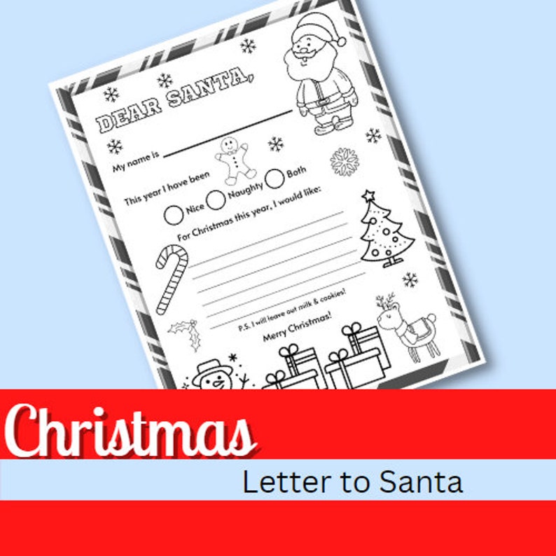 Letter to Santa Coloring Page, Printable Christmas Wish List, Christmas