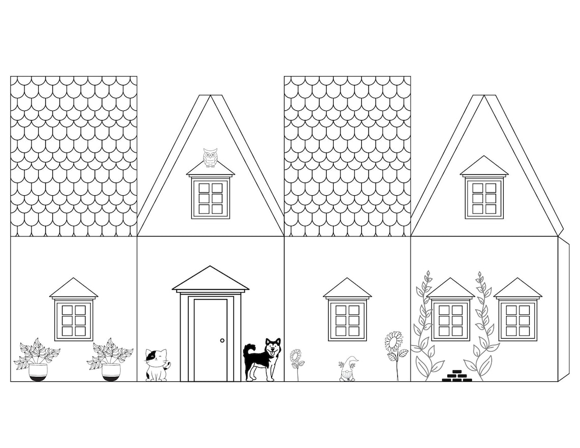Paper Houses Printable Sheets Instant Download Color Cut Etsy