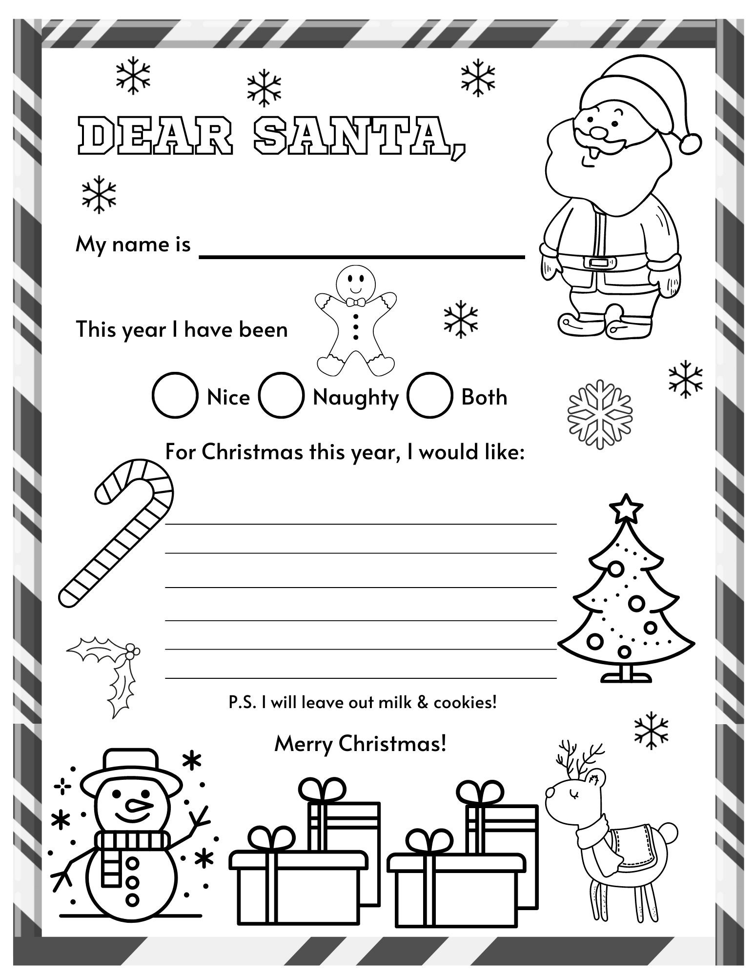 Letter to Santa Coloring Page, Printable Christmas Wish List, Christmas Coloring Pages
