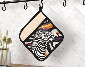 Zebra Pot Holder w Pocket Custom Oven Mitt Zebra Print Accesorios de cocina Los mejores regalos para su regalo de Navidad Regalo del Día de las Madres Housewarming