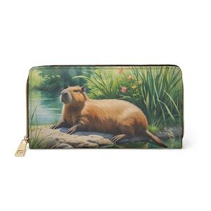 Chill Capybara Wallet Zipper PRINT ART Cottagecore Fun Clutch, Best Gifts For Her, Unique Friendship Christmas Gift Watercolor Nature Lovers