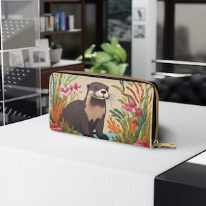 Bordado Nutria Monedero Cremallera Monedero Nutria Impresión Arte Monedero Personalizado Monedero Estético Patrones de Ganchillo Los mejores regalos para su regalo de Navidad