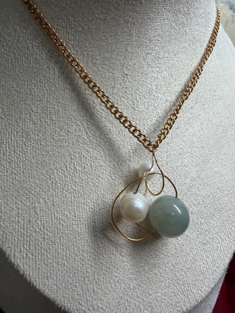 Artisan Tianshan Jade & Freshwater Pearl Pendant, Gold Tone Statement ...