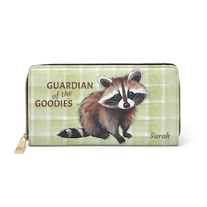 Cute Raccoon Zipper Wallet Women Purse, Nature Lover Travel Clutch, Colorful Christmas Gift Best Birthday Gifts For Her, Boho Paint