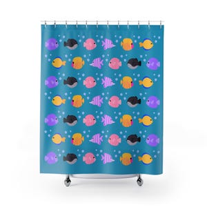 Colorful Tropical Fish Shower Curtain, Vibrant Playful Bathroom Decor, Cute Ocean Theme, Fun Kids & Nursery, Personalized Custom Home Gift