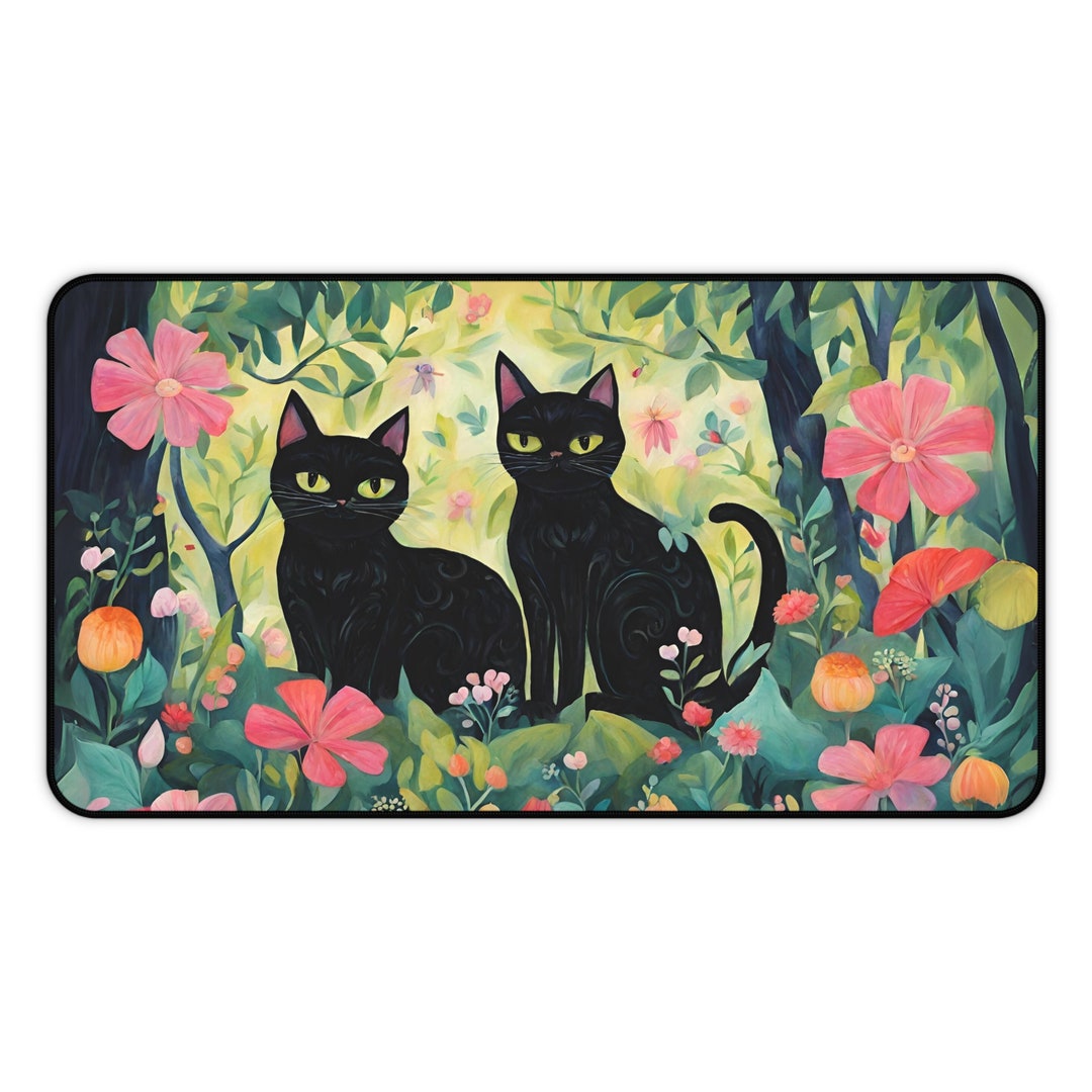 Black Cat Desk Mat Cute Mousepad Anme Aesthetc Mouse Pad Xxl Gamng - View #5