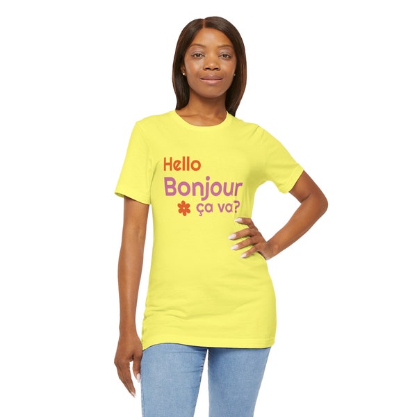 Hello Bonjour Shirt French T-Shirt Bella Canvas Unisex TShirt Spring Summer Decor Gifts for Her Teacher Appreciation Christmas Gift Bestie