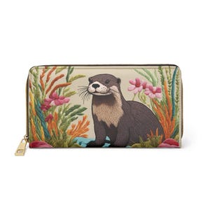Embroidery Otter Wallet Zipper Wallet Otter Print Art Personalized Wallet Aesthetic Purse Crochet Patterns Best Gifts For Her Christmas Gift