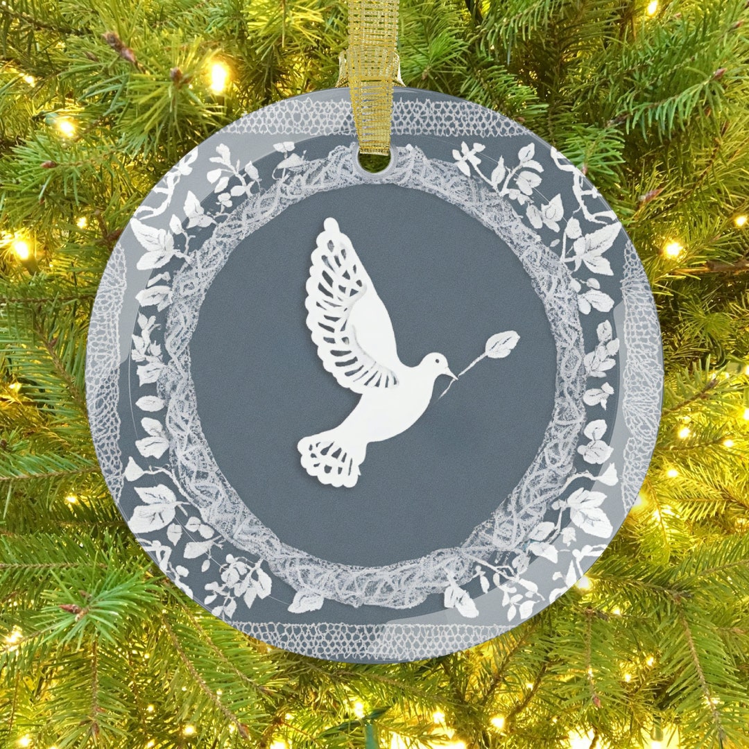 World Peace Glass Ornament, Dove With Olive Branch Christmas Ornament ...