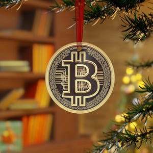 Bitcoin Metal Ornaments - Cryptocurrency Holiday Decor, Unique Gift for Tech Lovers, Christmas Tree Accessories, Collectible Keepsake