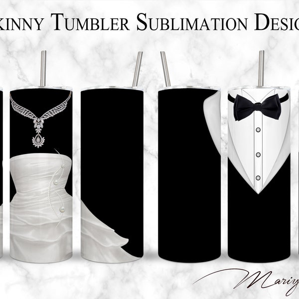 Bride and Groom Tumbler Wrap PNG 20oz Skinny Wedding Dress Tuxedo Suit  Seamless Sublimation Design Straight Digital Design Instant Download