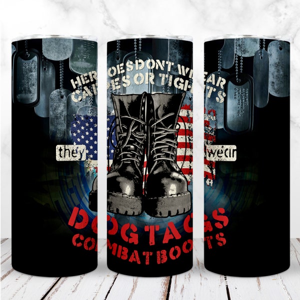 Marine Tumbler Wrap PNG 20oz Skinny Tumbler Soldier Veteran Day Dog Tags Combat Boots Sublimation Seamless Digital Design Instant Download