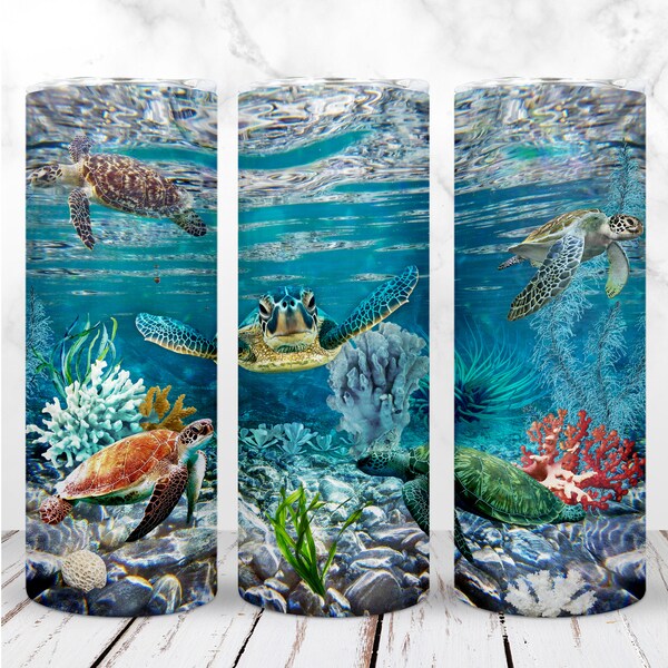 Sea Turtle Tumbler Wrap PNG 20oz Skinny Tumbler Under The Sea Turtles Ocean Sublimation Design Seamless Digital Design Instant Download