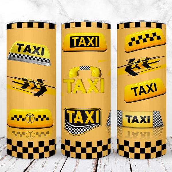 Taxi Tumbler Wrap PNG 20oz Skinny Tumbler Yellow City Taxi Driver Sublimation Seamless Design Straight Digital Design Instant Download