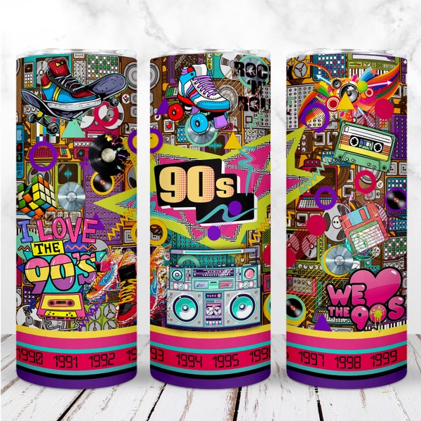 90s Tumbler Wrap PNG 20oz Music love Pop Art Classic Rock Seamless 90's Sublimation Design Template Straight Digital Design Instant Download