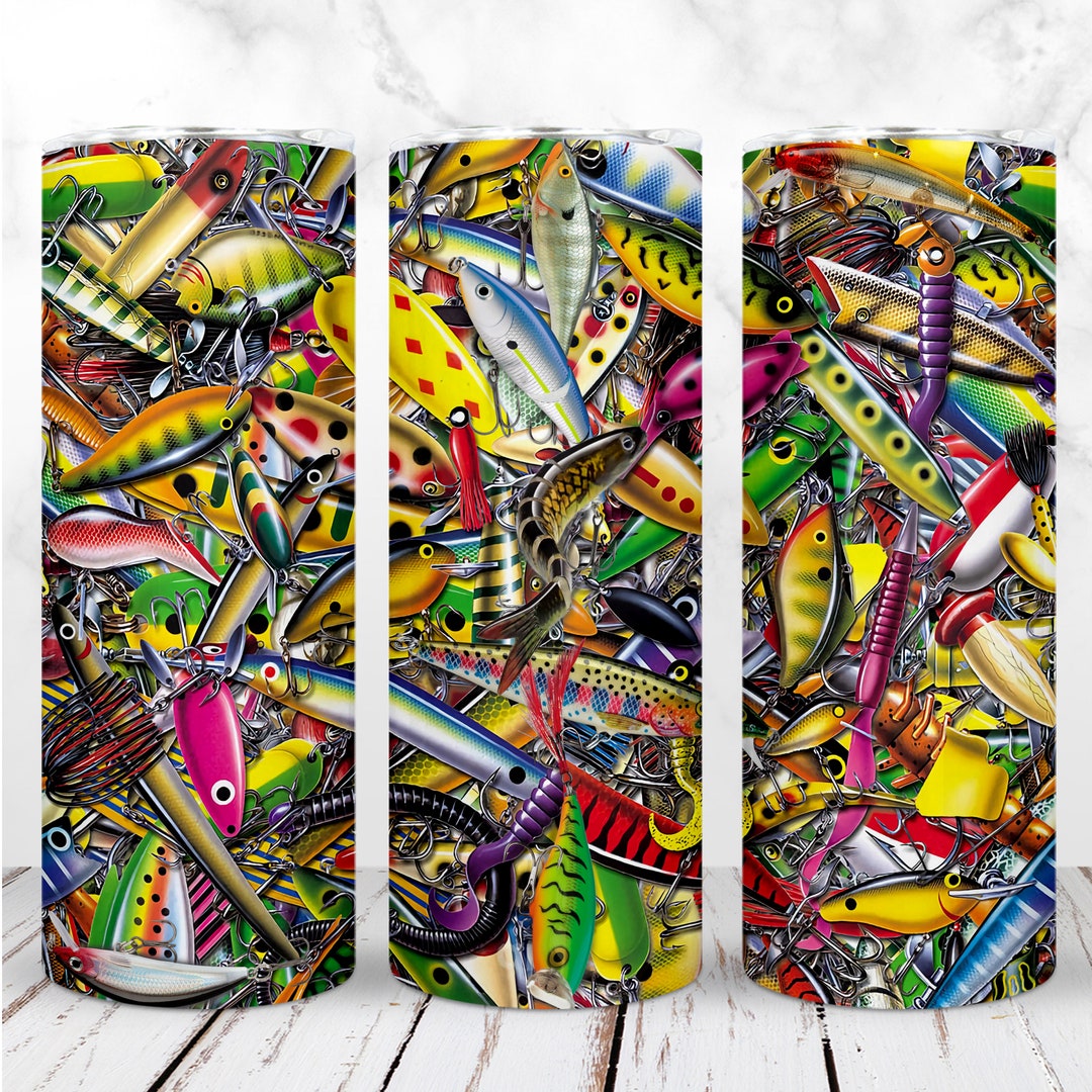 Fishing Tumbler Wrap PNG 20oz Skinny Tumbler Fishing Lures Bass Fishing