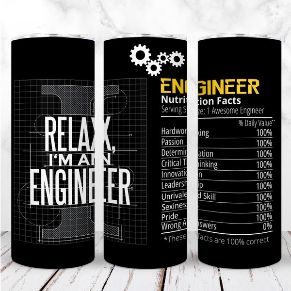 Engineer Tumbler Wrap PNG 20oz Engineer Nutrition Facts Seamless Sublimation Design Skinny Tumbler Straight Digital Design Instant Download