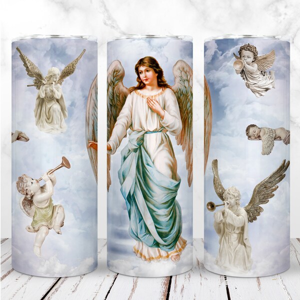 Angel Tumbler Wrap PNG Cherub 20oz Skinny Tumbler Wrap Clouds Sky Sublimation Design Template Straight JPG Digital Design Instant Download