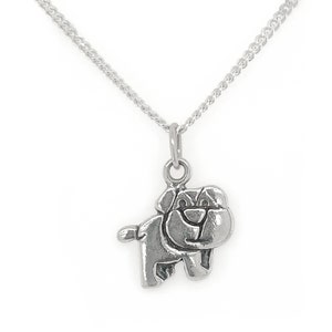 925 Silver Pug Necklace - ENGRAVABLE NAME - Dainty Dog Necklace, Remembrance Gift for Dog Lover. Tiny Charm for Adopting New Dog Gift.  085