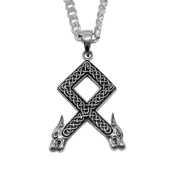 925 Silver Odal Norse Rune Othala Celtic Dragon Necklace Rune of ancestral spiritual power Celtic Knot Viking Protection and Stability. 5889