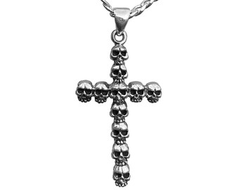 Sterling Silver Skull Cross, Gothic 925 Silver Cross For Him Punk Jewelry Alternative Cross Sterling Silver Skeleton Cross Pendant. 5274