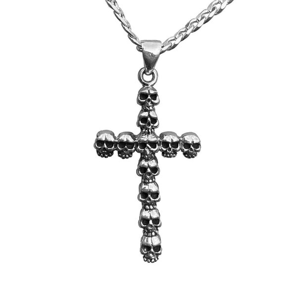 Sterling Silver Skull Cross, Gothic 925 Silver Cross For Him Punk Jewelry Alternative Cross Sterling Silver Skeleton Cross Pendant. 5274
