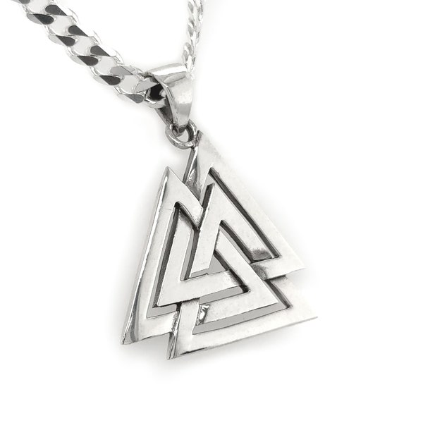 Sterling Silver Valknut Pendant, Odin Necklace, Fathers Day Gift for Him Necklace Odin Symbol Norse Necklace Rune Gift triple triangle. 5743