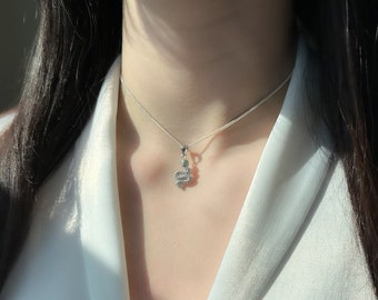 925 Silver Emerald Snake Necklace, Cubic Zirconia Emerald Eye
