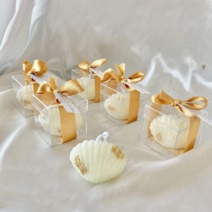 Seashell Candle Favors: Natural Beeswax, Wedding Bridal Shower Gifts