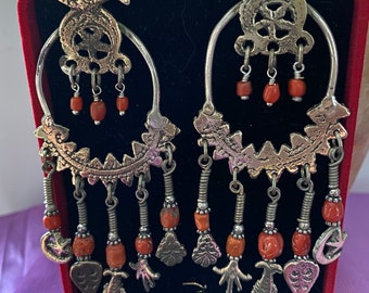 Boucles D'oreilles Pendentif Symbole Berbère Africain - Doré, Acier Inoxydable, Longueur 46-50 Cm