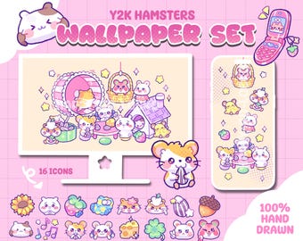 Y2K Kawaii Hamsters - Desktop & iPad Organizer + Phone Wallpaper – Icon Pack (Digital Download)