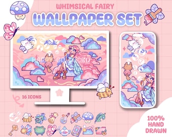 Whimsical Fairy Wallpaper Bundle - Desktop & iPad Organizer + Phone Wallpaper – Icon Pack (Digital Download)