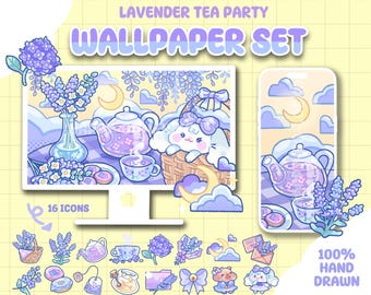 Lavender Tea Party Wallpaper Bundle - Desktop & iPad Organizer + Phone Wallpaper – Icon Pack (Digital Download)