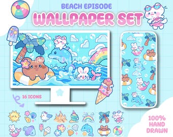Y2K Beach Episode Wallpaper Bundle - Desktop & iPad Organizer + Phone Wallpaper – Icon Pack (Digital Download)