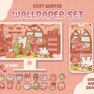 Fondo de pantalla de un conejito acogedor: iconos para ordenador y teléfono (descarga digital)