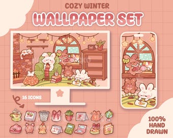 Cozy Bunny Wallpaper Set – Desktop & Phone, Icons (Digital Download)