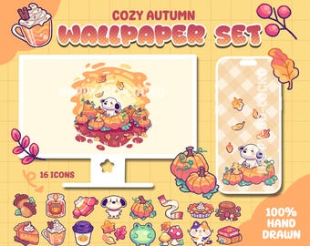 Cozy Autumn - Desktop & iPad Organizer + Phone Wallpaper – Icon Pack (Digital Download)
