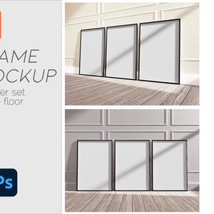 3 Set Picture Frame Mockup, Mockup Frame, Customisable Poster Frame Interior Home Wall Frames Downloadable editable PSD Digital Download.