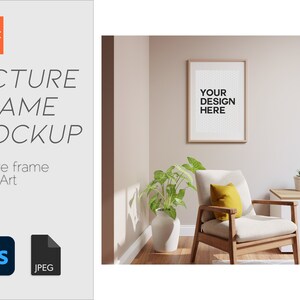 Wall Art Picture Frame Mockup Poster Frame Interior Home Mid Century Wall Frame Downloadable Editable PSD Digital Download. JPEG Included